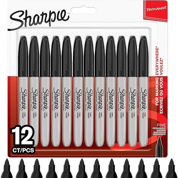 Sharpie Permanent Markers - 12 x Black Ink Fine Point Pens